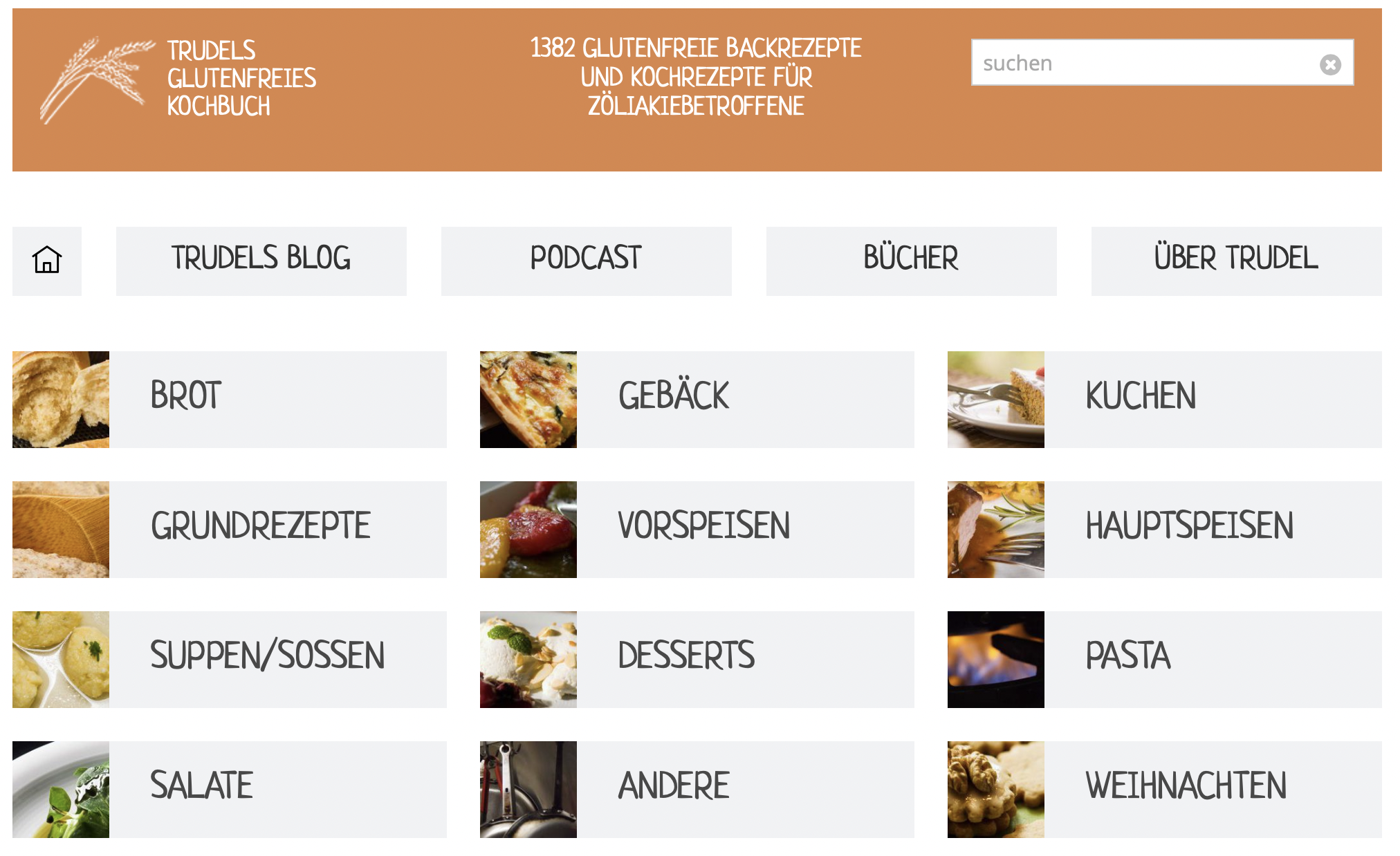 Screenshot of the Glutenfrei Kochen website