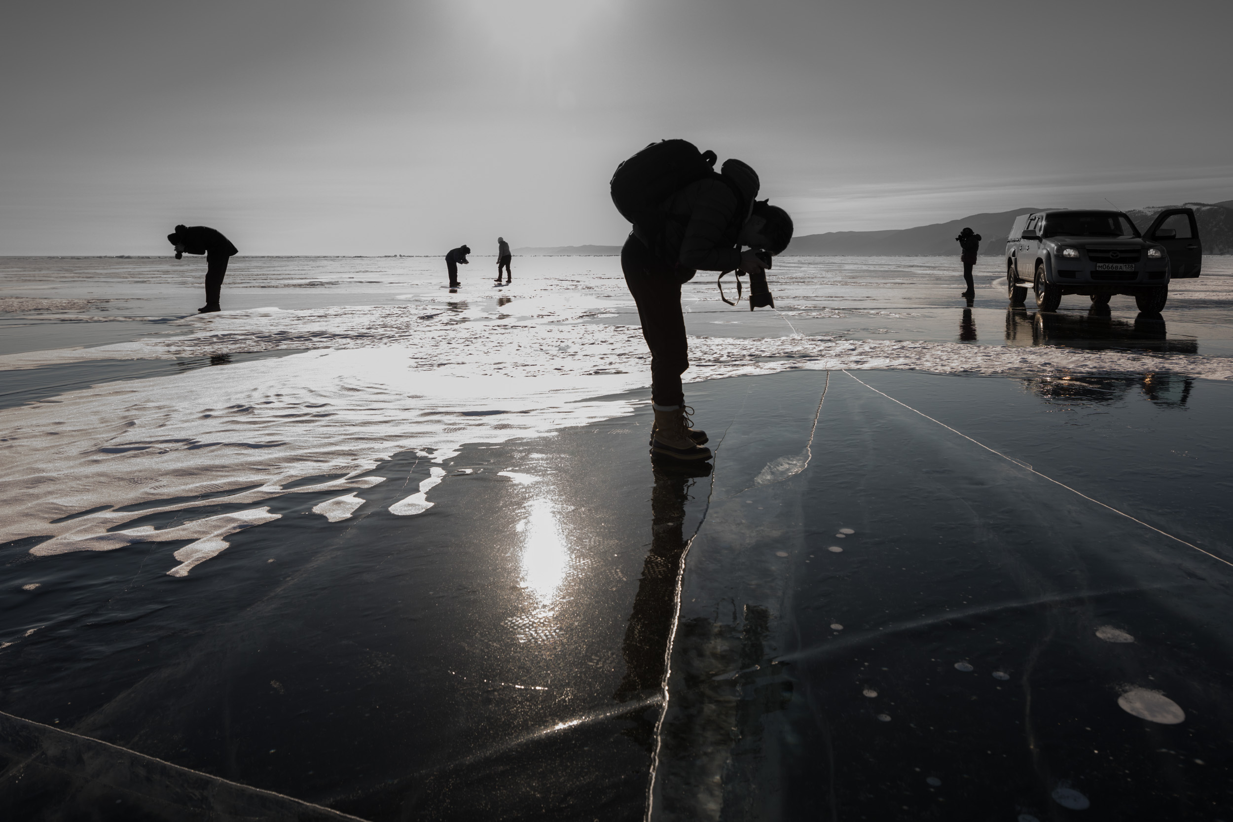 Photographers on the ice, Lake Baikal, Siberia