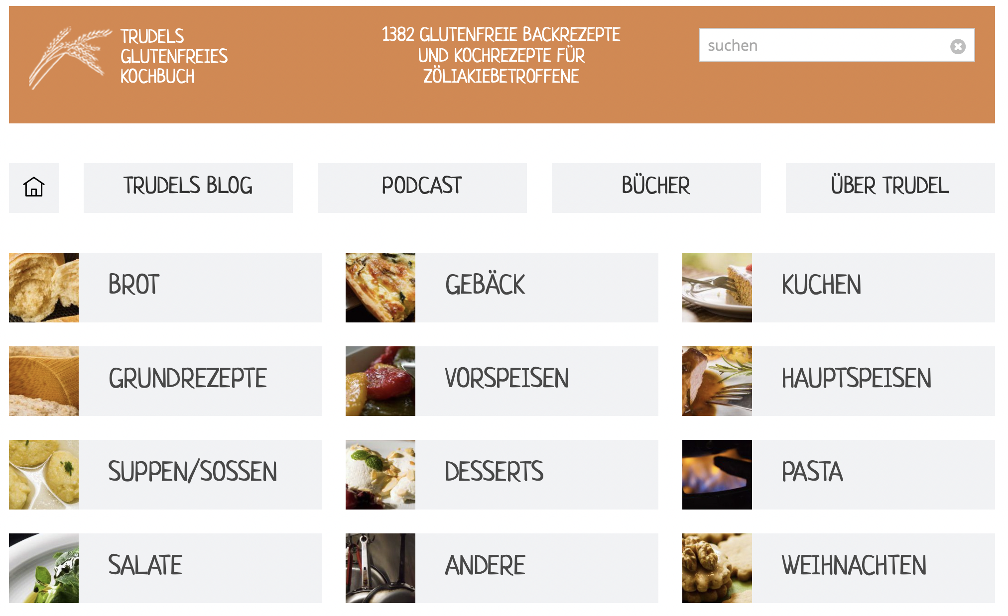 Screenshot von Trudels glutenfreiem Kochbuch